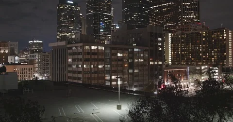 Empty Lonely Parking Lot Night City Lights Stockbeeldmateriaal 87464606