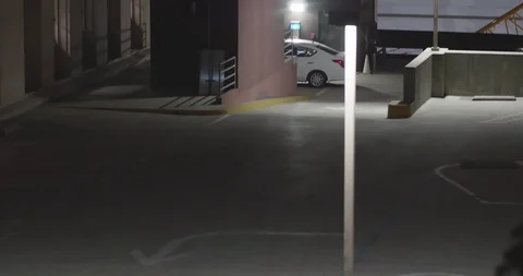 Empty Lonely Parking Lot Night Lights Tilting Stockbeeldmateriaal 87464622