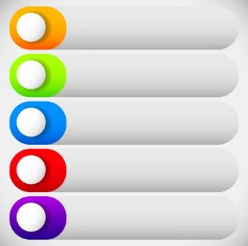 Empty long buttons with circles. 5 colors. Stock Illustration