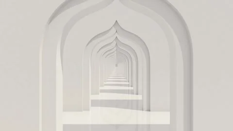 Empty long corridor with sunlight and shadow. White tunnel background. 4K 3.. Stock Footage 321684109