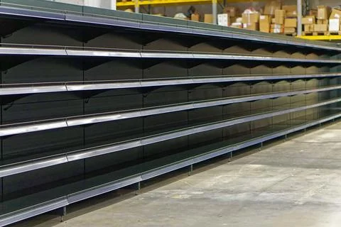 Empty long shelf store Stock Photos