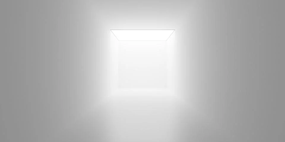 Empty long white hallway or room background with large square light at the .. Stock Illustration