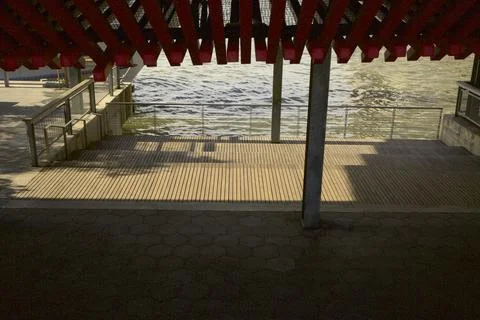 Empty lookout point platform at Pier 15 on the East River Manhattan New York Stock Photos