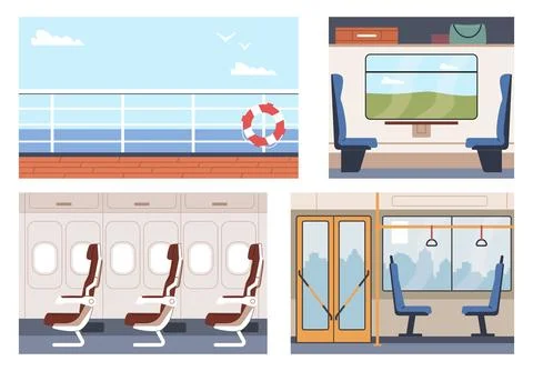 Empty lounges on train, airplane, bus and ship. Public transport interior. Urban Illustrazione stock