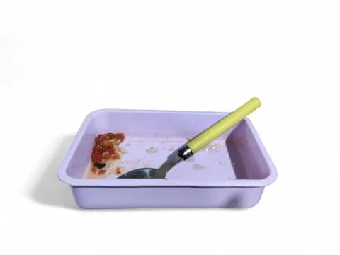 Empty Lunch box after eating with spoon Foto stock