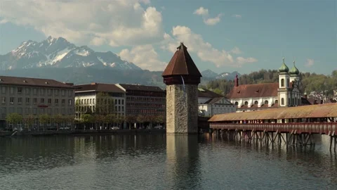 Empty Luzern bridge - Coronavirus time - 4K Stock Footage 131105481