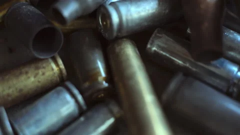 The empty machine gun shells. Close-up. Stock Footage 142463610