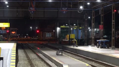 Empty Madiun Station at Night Video stock 143994573