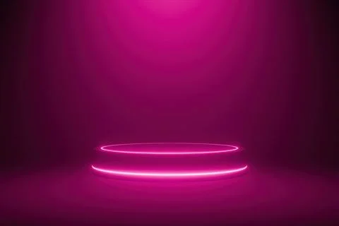 Empty magenta illuminated studio podium stage background for product display Stock Illustration
