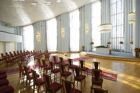 Empty main hall of the Central city civil registry office wedding. Tribune, c Stock Photos