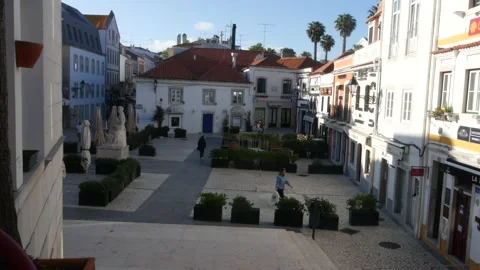 Empty main square in Cascais, Portugal Stock Footage 130257129