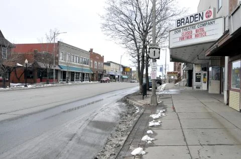 Empty main street during rush hour in midst of coronavirus shutdown in Maine Stock Photos