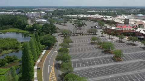 Empty Mall Parking Lot due to COVID-19 Lockdown Stock Footage 137946578