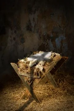 Empty Manger With Cross Shadow Stock Photos