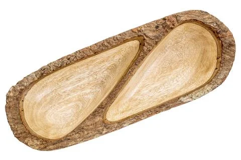 Empty mango wood split tray empty mango wood split tray with bark edges, i... Stock Photos