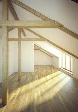 Empty mansard room with windows Stock Illustration