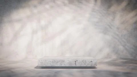 Empty marble podium on gray background with leaf shadows for product Stock Illustration