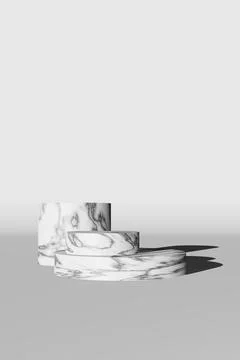 Empty marble stones concrete platform podium with harsh shadow 3D render. Pre Stock Illustration