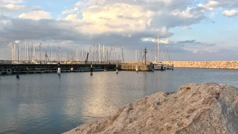 Empty marina and Small yachts on background Stock Footage 239946430