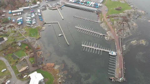 Empty Marina and Winterized Boats, Top Down, Aerial Forward Stock Footage 145393708