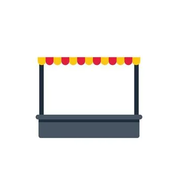 Empty market stall with red and yellow awning, representing local commerce .. Stock Illustration