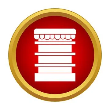 Empty market stall shelves icon on a red background Stock Illustration