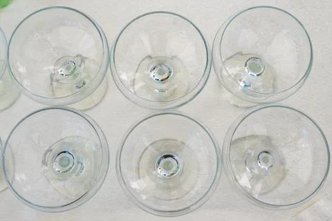 Empty martini glasses on the table. Glassware. Top view Stock Photos
