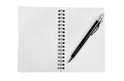Empty math notepad with pen on white background Stock Photos