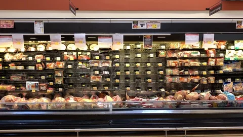 Empty Meat Cold Cut Shelves Shoprite COVID-19 Pandemic Stock-Footage 128384181