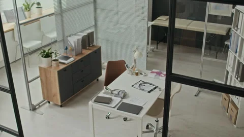 Empty Medical Office Featuring Stethoscope and Tablet on Desk Stock Footage 339781343