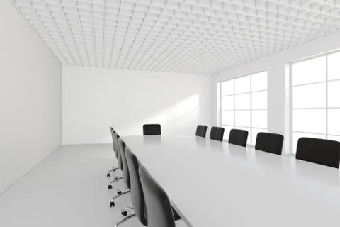 Empty meeting room. Close of up table. 3d rendering Illustrazione stock