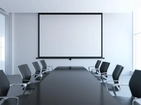 Empty meeting room with white screen Illustrazione stock