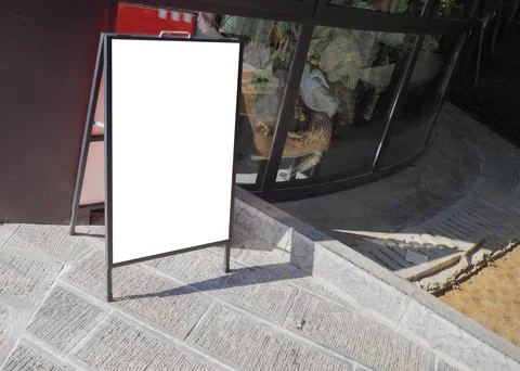 Empty menu board stand. Restaurant sidewalk sign board. Freestanding A-fram.. Stock Photos