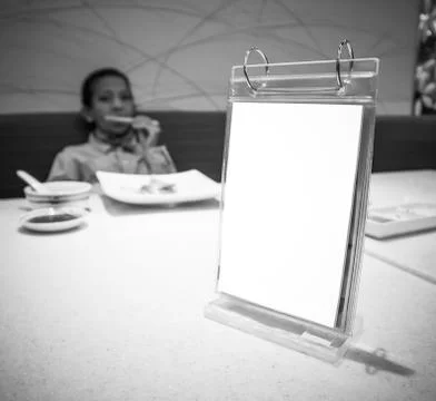 Empty menu frame on table in Japanese Restaurant, People background Stock Illustration