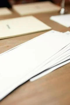 Empty menu on the table Foto stock