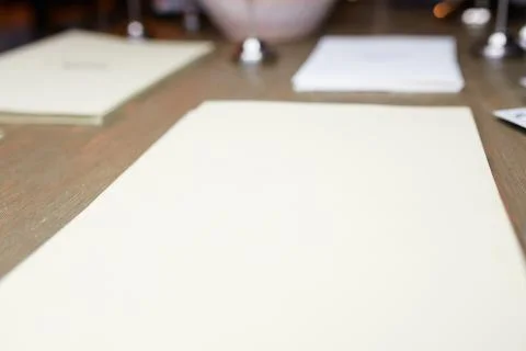 Empty menu on the table Foto stock