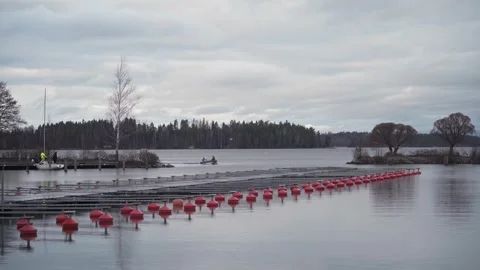 Empty Messila Harbor with Boat Entering in Hollola, Finland Stock Footage 321303423
