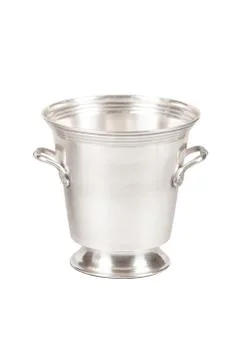 Empty metal bucket (cache-pot) with handles on a white background Stock Photos
