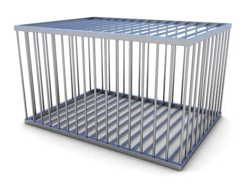 An empty metal cage is a white background Stock Illustration