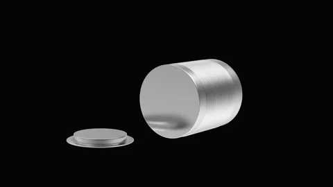 An empty metal can with an open lid rotates against on black, 3D animation. 스톡 동영상 335239486