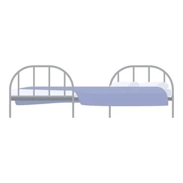 Empty metal double bed frame with mattress, pillows and a blanket hanging down Stock Illustration