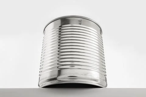 Empty metal tin can on light background minimalist canned food container cl.. Stock Photos