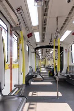 Empty metro subway train space pandemic photo Stock Photos