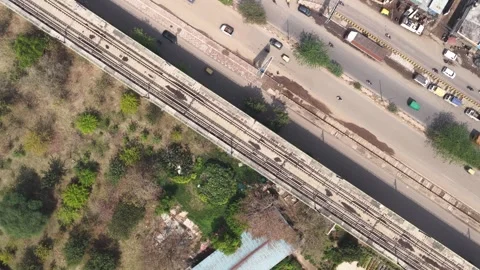 Empty metro track top view captured with drone Vídeo Stock 331249345