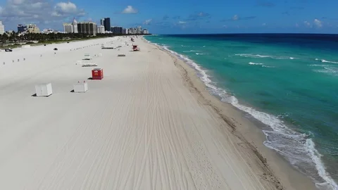 Empty Miami Beach aerial by drone closed because of Coronavirus Stock Footage 128197450