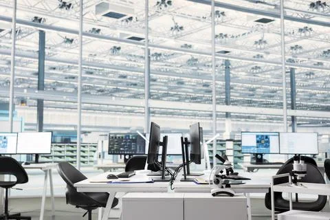 Empty microchip production factory office 库存照片