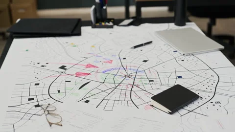 Empty Military Command Center Displaying Tactical Map with Monitors Stock Footage 343735879