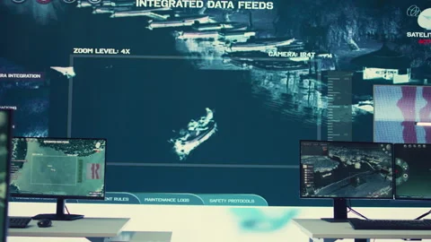 Empty military drone control headquarters employing CCTV radar footage Video stock 276841675