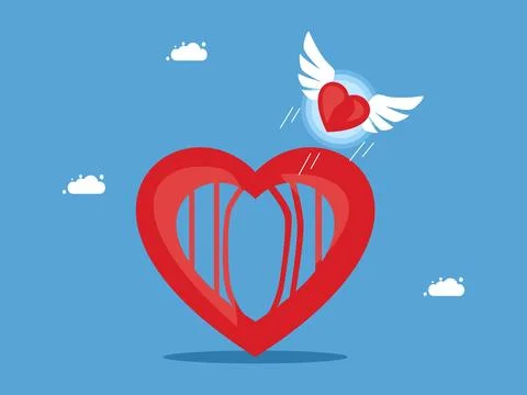 An empty mind and the discovery of a new life. The heart that flew out of the Illustrazione stock