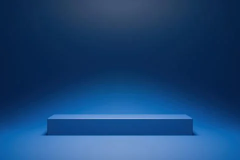 Empty minimal studio background with a blue illuminated podium. Dark theme Stock Illustration